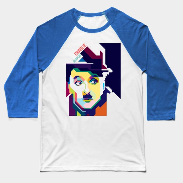 Charlie Chaplin in pop Art WPAP Baseball T-Shirt by Mulyadi Walet